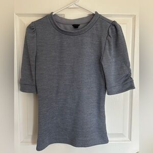Ann Taylor Heather Gray Short Sleeve Puff Shoulder Top